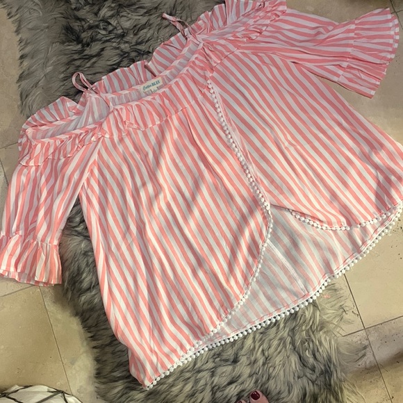 Pink n white stripe top— size large - Picture 1 of 1